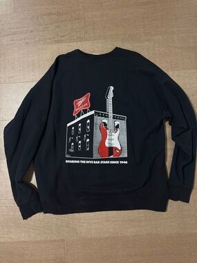 Fender Miller High Life Dive Bar Black Crewneck Sweatshirt Size 2XL